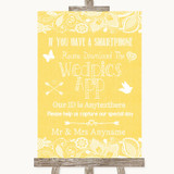Yellow Burlap & Lace Wedpics App Photos Personalized Wedding Sign