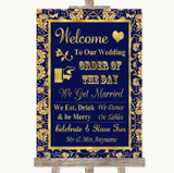 Blue & Gold Welcome Order Of The Day Personalized Wedding Sign