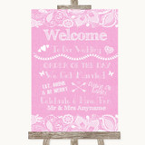 Pink Burlap & Lace Welcome Order Of The Day Personalized Wedding Sign