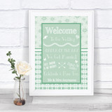 Winter Green Welcome Order Of The Day Personalized Wedding Sign