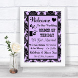Lilac Damask Welcome Order Of The Day Personalized Wedding Sign