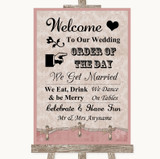 Pink Shabby Chic Welcome Order Of The Day Personalized Wedding Sign