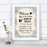 Vintage Shabby Chic Rose Welcome Order Of The Day Personalized Wedding Sign