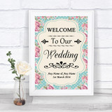 Vintage Shabby Chic Rose Welcome To Our Wedding Personalized Wedding Sign