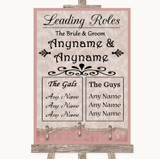 Pink Shabby Chic Who's Who Leading Roles Personalized Wedding Sign