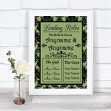 Sage Green Damask Who's Who Leading Roles Personalized Wedding Sign