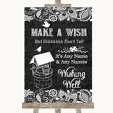 Dark Grey Burlap & Lace Wishing Well Message Personalized Wedding Sign