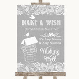 Grey Burlap & Lace Wishing Well Message Personalized Wedding Sign