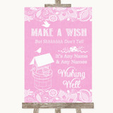 Pink Burlap & Lace Wishing Well Message Personalized Wedding Sign