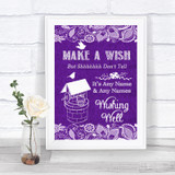 Purple Burlap & Lace Wishing Well Message Personalized Wedding Sign