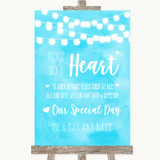 Aqua Sky Blue Watercolour Lights Sign a Heart Personalized Wedding Sign