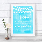 Aqua Sky Blue Watercolour Lights Sign a Heart Personalized Wedding Sign