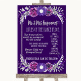 Purple & Silver Rules Of The Dance Floor Personalized Wedding Sign