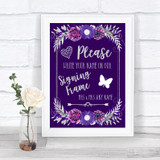 Purple & Silver Signing Frame Guestbook Personalized Wedding Sign