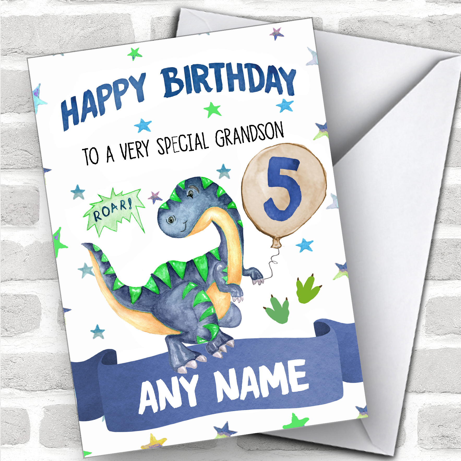 Old English Co. Grandson 5th Birthday Card Boy - Age Five - Dinosaur Birthday Card For Son
