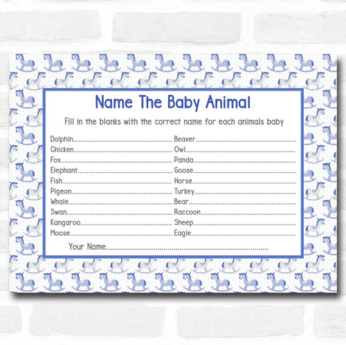 Boys Blue Rocking Horse Baby Shower Games Baby Animal Cards Red