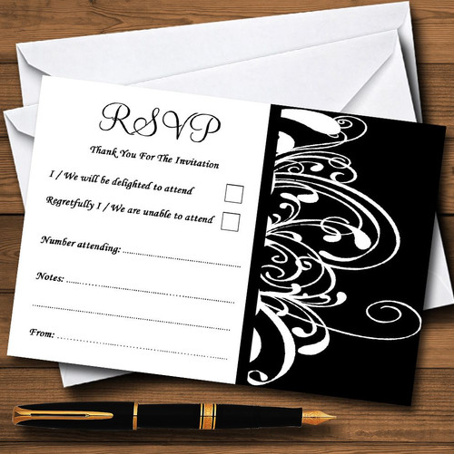 Black & White Swirl Deco Personalized Wedding Thank You Cards 