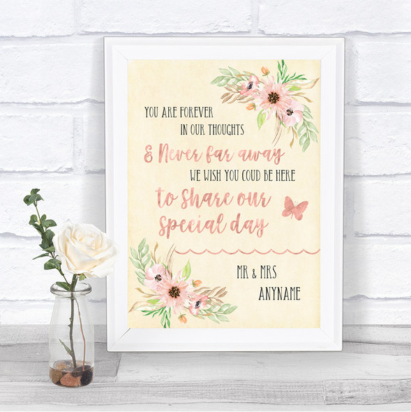 Blush Peach Floral In Our Thoughts Personalized Wedding Sign