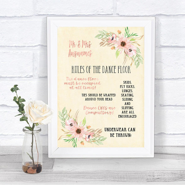 Blush Peach Floral Rules Of The Dance Floor Personalized Wedding Sign