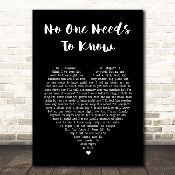 Shania Twain No One Needs To Know Black Heart Song Lyric Print