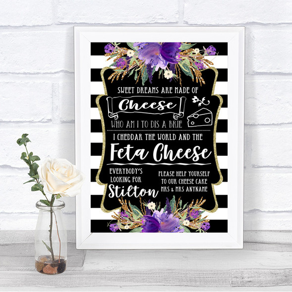 Black & White Stripes Purple Cheesecake Cheese Song Personalized Wedding Sign