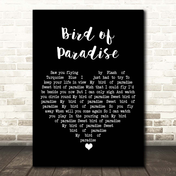 Snowy White Bird of Paradise Black Heart Song Lyric Print