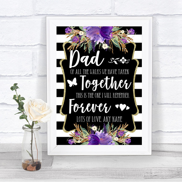 Black & White Stripes Purple Dad Walk Down The Aisle Personalized Wedding Sign