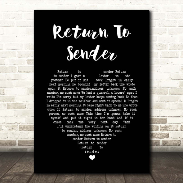 Elvis Presley Return To Sender Black Heart Song Lyric Print