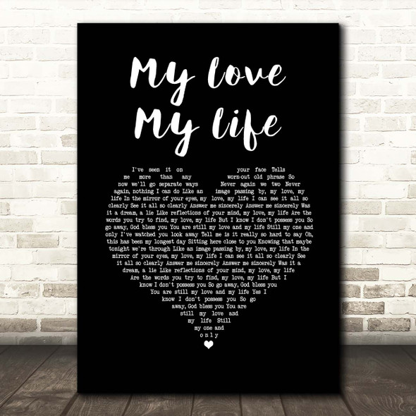 ABBA My Love My Life Black Heart Song Lyric Print