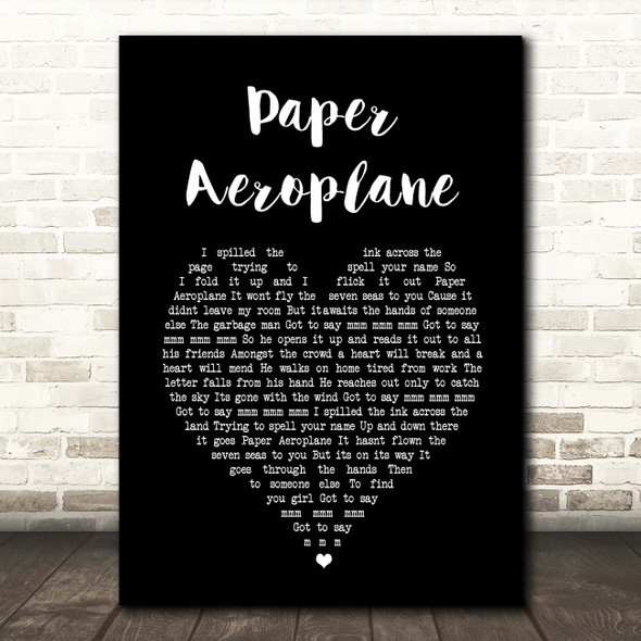 Angus & Julia Stone Paper Aeroplane Black Heart Song Lyric Print
