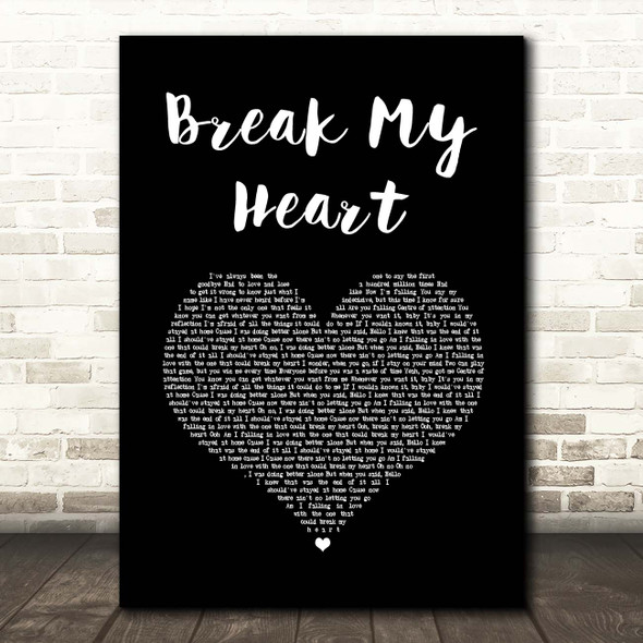 Dua Lipa Break My Heart Black Heart Song Lyric Print
