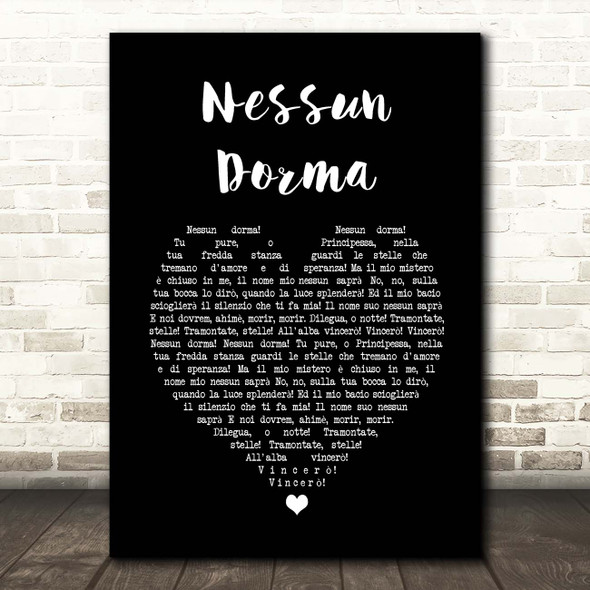 Andrea Bocelli Nessun Dorma Black Heart Song Lyric Print