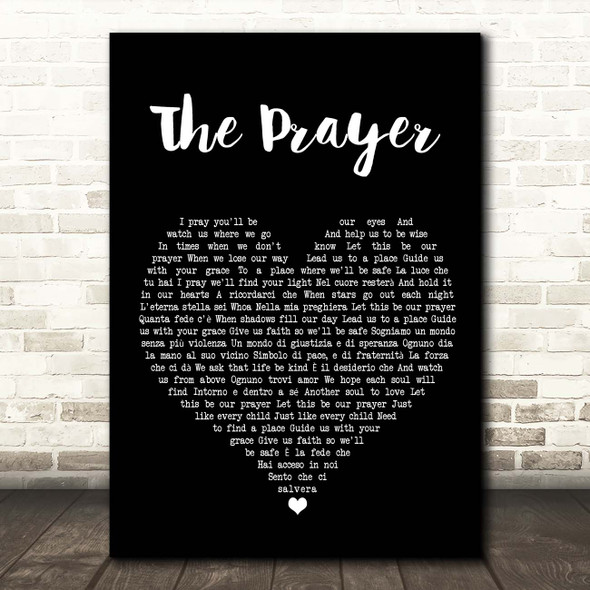 Celine Dion & Andrea Bocelli The Prayer Black Heart Song Lyric Print