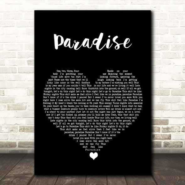 Bazzi Paradise Black Heart Song Lyric Print