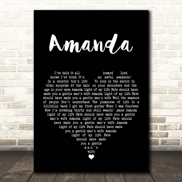 Don Williams Amanda Black Heart Song Lyric Print