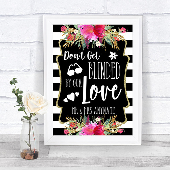 Black & White Stripes Pink Don't Be Blinded Sunglasses Personalized Wedding Sign