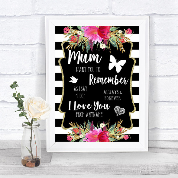 Black & White Stripes Pink I Love You Message For Mum Personalized Wedding Sign