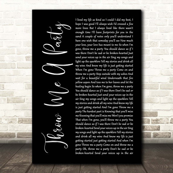 Rita Wilson Throw Me A Party Black Script Song Lyric Print