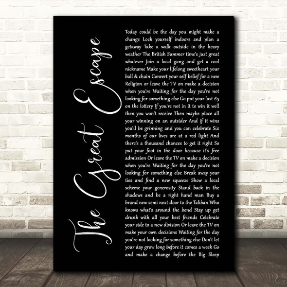 The Rifles The Great Escape Black Script Song Lyric Print