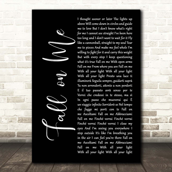 Andrea Bocelli Fall on Me Black Script Song Lyric Print