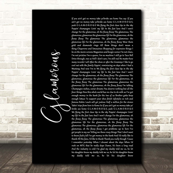 Fergie Glamorous Black Script Song Lyric Print