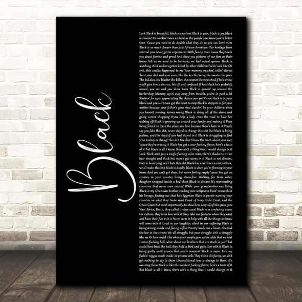 Dave Black Black Script Song Lyric Print