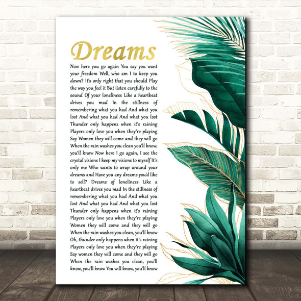 Fleetwood Mac Dreams Gold Green Botanical Leaves Side Script Song Lyric Print