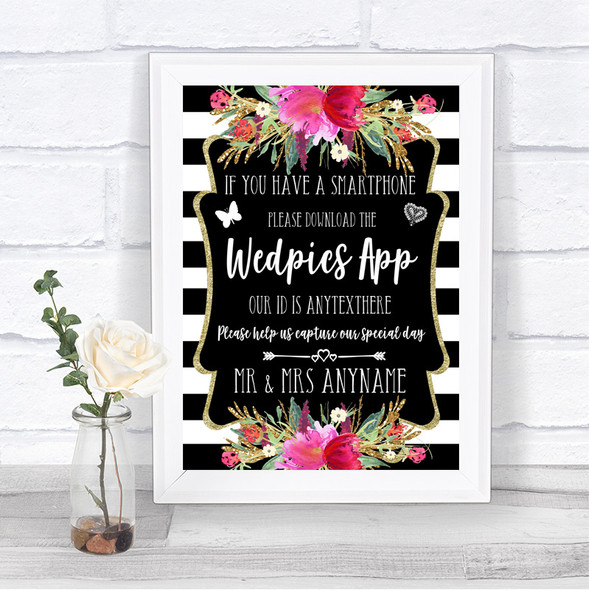 Black & White Stripes Pink Wedpics App Photos Personalized Wedding Sign