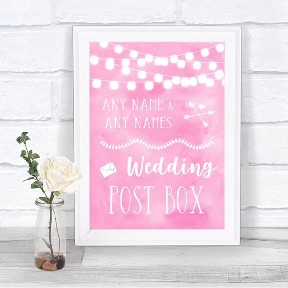 Baby Pink Watercolour Lights Card Post Box Personalized Wedding Sign