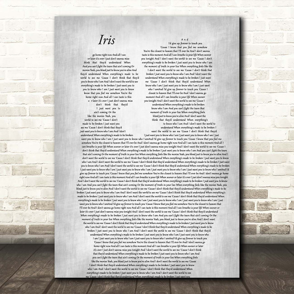 Goo Goo Dolls Iris Father & Child Grey Song Lyric Print