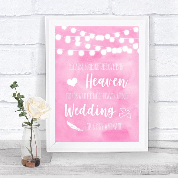 Baby Pink Watercolour Lights Heaven Loved Ones Personalized Wedding Sign