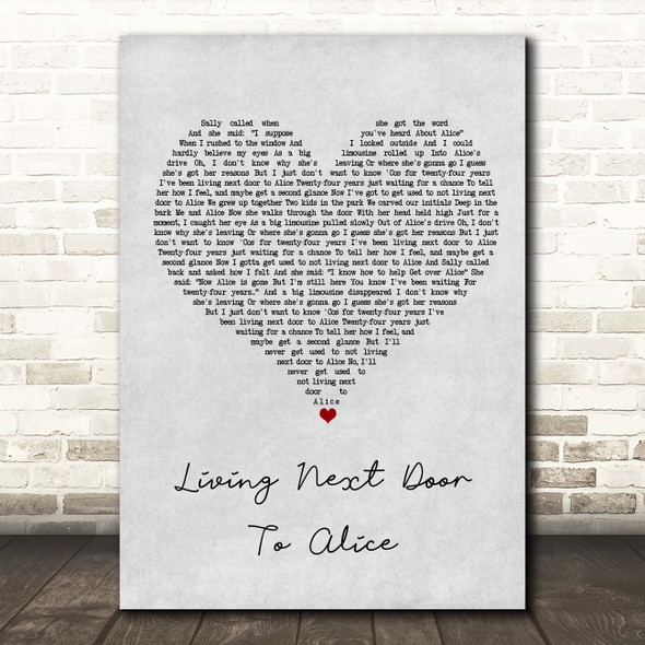 Smokie Living Next Door To Alice Grey Heart Song Lyric Print