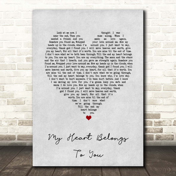 Jim Brickman My Heart Belongs to You Grey Heart Song Lyric Print