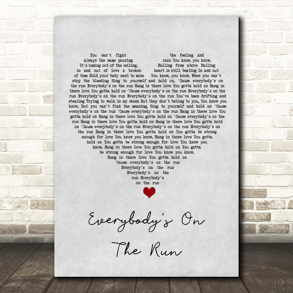 Noel Gallagher's High Flying Birds Everybody's On The Run Grey Heart Song Lyric Print